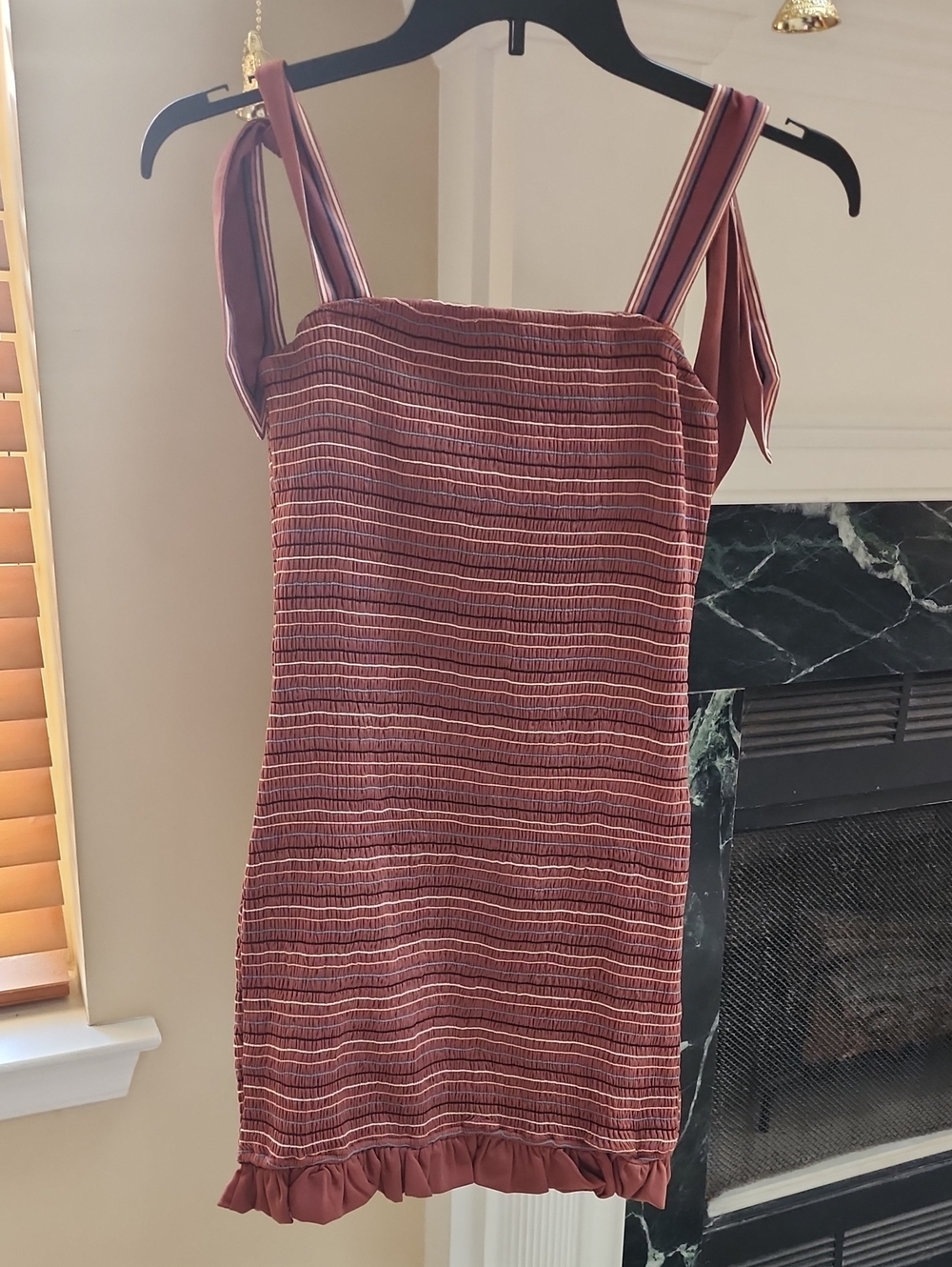 Women’s Storia Rust Pink Smocked Tie-Shoulder Dress Sz M
